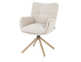 [na zamówienie] Fotel obrotowy JUNA z funkcją relax, tkanina Livigno chenille kremowy, rama dąb naturalny