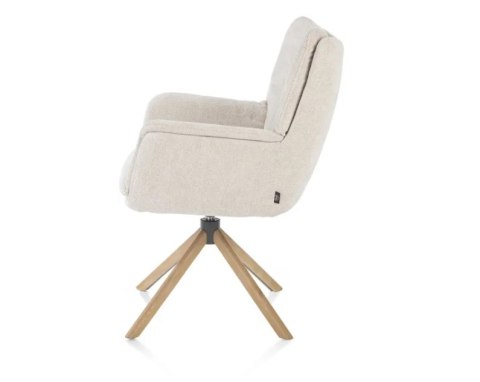 [na zamówienie] Fotel obrotowy JUNA z funkcją relax, tkanina Livigno chenille kremowy, rama dąb naturalny
