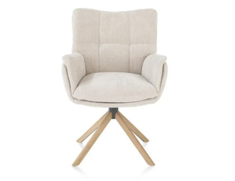 [na zamówienie] Fotel obrotowy JUNA z funkcją relax, tkanina Livigno chenille kremowy, rama dąb naturalny