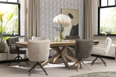 [na zamówienie] Fotel obrotowy JUNA z funkcją relax, tkanina Livigno chenille kremowy, rama dąb naturalny