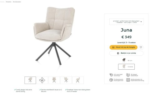 [na zamówienie] Fotel obrotowy JUNA z funkcją relax, tkanina Livigno chenille kremowy, rama metal grafit