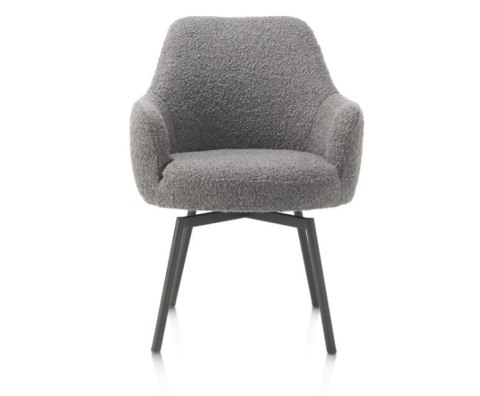 [na zamówienie] Fotel obrotowy Rocco z podłokietnikami, tkanina Brioni boucle kolor wątrobowy, nogi metal grafit