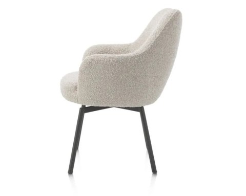 [na zamówienie] Fotel obrotowy Rocco z podłokietnikami, tkanina Brioni boucle kremowy, nogi metal grafit