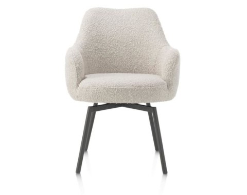 [na zamówienie] Fotel obrotowy Rocco z podłokietnikami, tkanina Brioni boucle kremowy, nogi metal grafit