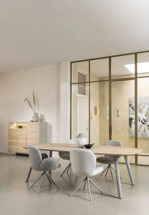 [na zamówienie] Krzesło obrotowe JAXON - tkanina Bouclé, kolor Ivory, podstawa Silk Grey