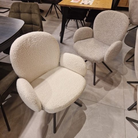 [na zamówienie] Krzesło obrotowe JAXON - tkanina Bouclé, kolor Ivory, podstawa Silk Grey