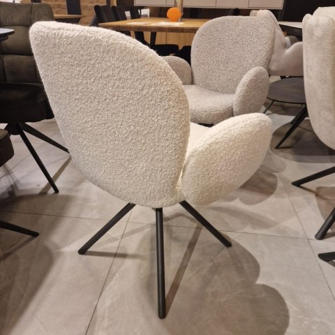 [na zamówienie] Krzesło obrotowe JAXON - tkanina Bouclé, kolor Ivory, podstawa Silk Grey