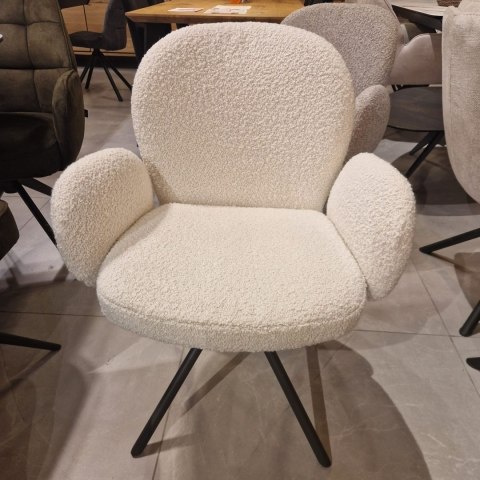 [na zamówienie] Krzesło obrotowe JAXON - tkanina Bouclé, kolor Ivory, podstawa Silk Grey
