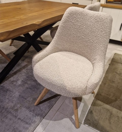 [na zamówienie] Krzesło obrotowe Rocco bez podłokietników, tkanina Brioni boucle kremowy, nogi metal grafit