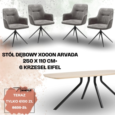 Zestaw stół ARVADA 250 x 110 cm+ 6 krzeseł obrotowych EIFEL (wybór koloru) Zestaw stół ARVADA 250 x 110 cm+ 6 krzeseł obrotowych EIFEL (wybór koloru)