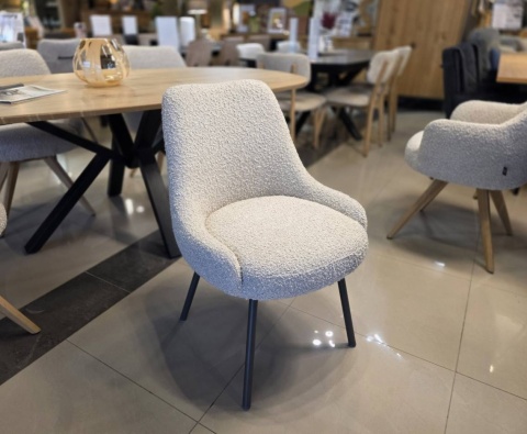 [na zamówienie] Krzesło obrotowe Rocco bez podłokietników, tkanina Brioni boucle kremowy, nogi metal grafit