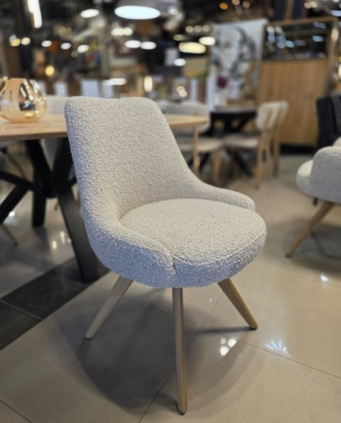 [na zamówienie] Krzesło obrotowe Rocco bez podłokietników, tkanina Brioni boucle kremowy, nogi metal grafit