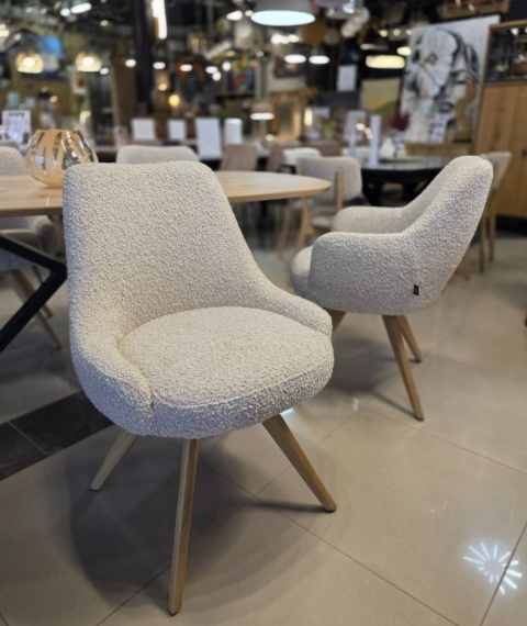 [na zamówienie] Krzesło obrotowe Rocco bez podłokietników, tkanina Brioni boucle kremowy, nogi metal grafit