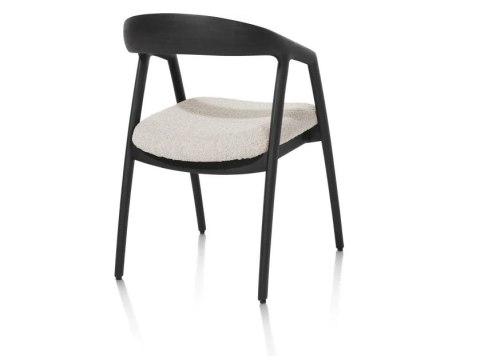 [na zmówienie] Krzesło z podłokietnikami DANTE, kremowa tkanina bouclé, nogi z litego dębu w kolorze antracytu