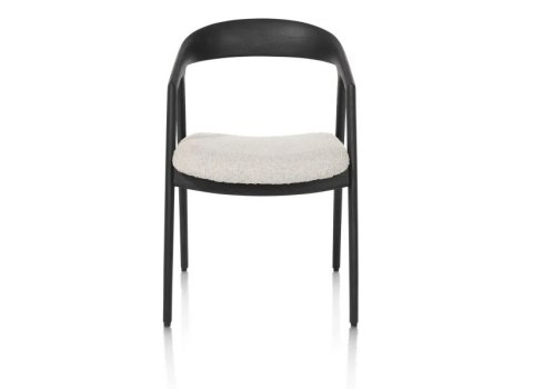 [na zmówienie] Krzesło z podłokietnikami DANTE, kremowa tkanina bouclé, nogi z litego dębu w kolorze antracytu