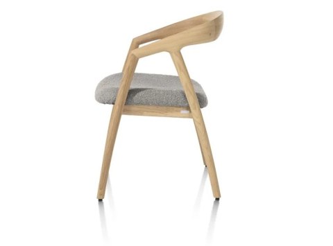 [na zmówienie] Krzesło z podłokietnikami DANTE, szara tkanina bouclé, nogi z litego dębu