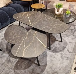 Zestaw trzech stolików kawowych Palazio - Blat Primo Laminato o wyglądzie marmuru Onyx
