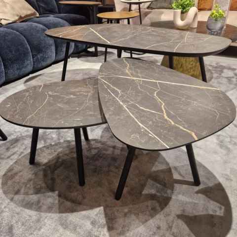 Zestaw trzech stolików kawowych Palazio - Blat Primo Laminato o wyglądzie marmuru Onyx Zestaw trzech stolików kawowych Palazio - Blat Primo Laminato o wyglądzie marmuru Onyx