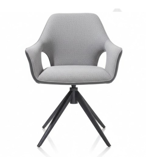 Designerski fotel obrotowy do jadalni INAYA XOOON, tapicerowany tkaniną bouclé Malmo i Pala, z czarną metalową podstawą Designerski fotel obrotowy do jadalni INAYA XOOON, tapicerowany tkaniną bouclé Malmo i Pala, z czarną metalową podstawą