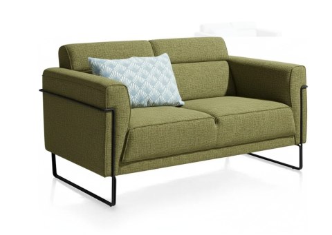 Nowoczesna sofa 2-osobowa FISKARDO XOOON, zielona tkanina pleciona, czarna metalowa rama