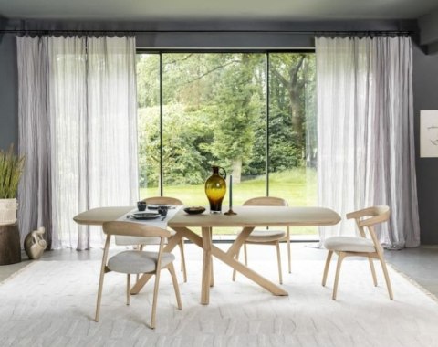 [OD RĘKI] Krzesło skandynawskie Bellami, rama z litego dębu, tkanina szenilowa Livigno - kremowy