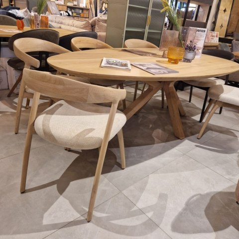 [OD RĘKI] Krzesło skandynawskie Bellami, rama z litego dębu, tkanina szenilowa Livigno - kremowy