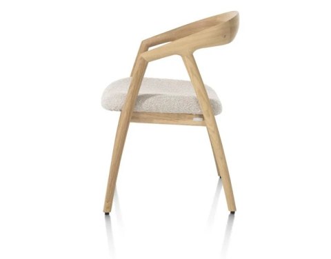 [OD RĘKI] Krzesło z podłokietnikami DANTE, tkanina bouclé 2 kolory, nogi z litego dębu