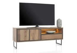 (R) Nowoczesna szafka RTV Trapani Henders & Hazel 160 cm, fornir mango smoked, z oświetleniem LED