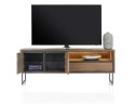 (R) Nowoczesna szafka RTV Trapani Henders & Hazel 160 cm, fornir mango smoked, z oświetleniem LED