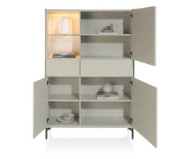 (R) Wysoka szafa/ witryna NOON Xooon z oświetleniem LED Silk Grey