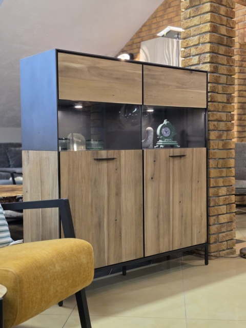 Kredens/Witryna Niska Lugal 125 cm Habufa (Tramwood Smoke, 2-drzwiowa, przeszklona) Kredens/Witryna Niska Lugal 125 cm Habufa (Tramwood Smoke, 2-drzwiowa, przeszklona)