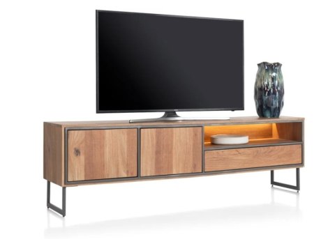 (M, defekt) Nowoczesna szafka RTV Trapani Henders & Hazel 200 cm, fornir mango smoked, z oświetleniem LED