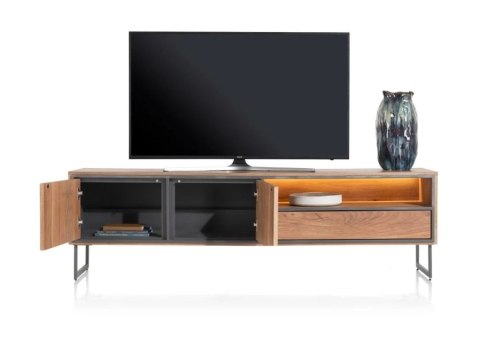 (M, defekt) Nowoczesna szafka RTV Trapani Henders & Hazel 200 cm, fornir mango smoked, z oświetleniem LED (M, defekt) Nowoczesna szafka RTV Trapani Henders & Hazel 200 cm, fornir mango smoked, z oświetleniem LED