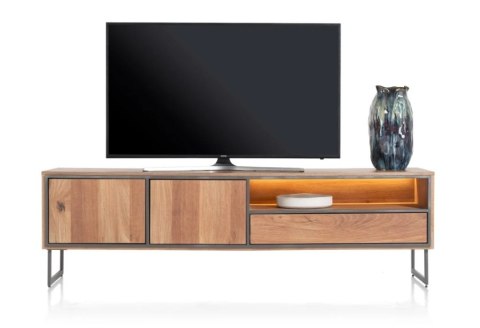 (M, defekt) Nowoczesna szafka RTV Trapani Henders & Hazel 200 cm, fornir mango smoked, z oświetleniem LED (M, defekt) Nowoczesna szafka RTV Trapani Henders & Hazel 200 cm, fornir mango smoked, z oświetleniem LED