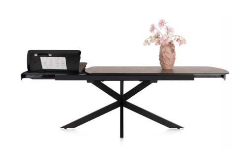 [M, od ręki DEFEKT#1] Największy stół rozkładany Pavalon 200-278x100 cm na centralnej nodze, blat Primo (HPL), kolor rdza, roest