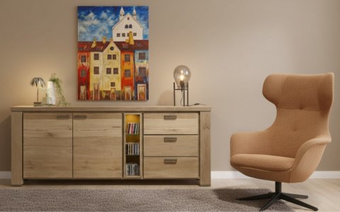Obraz na sklejce "Złote Domy Północy" 103 x 140 cm - unikatowe, ręcznie malowane dzieło S. Biedroń Obraz na sklejce "Złote Domy Północy" 103 x 140 cm - unikatowe, ręcznie malowane dzieło S. Biedroń