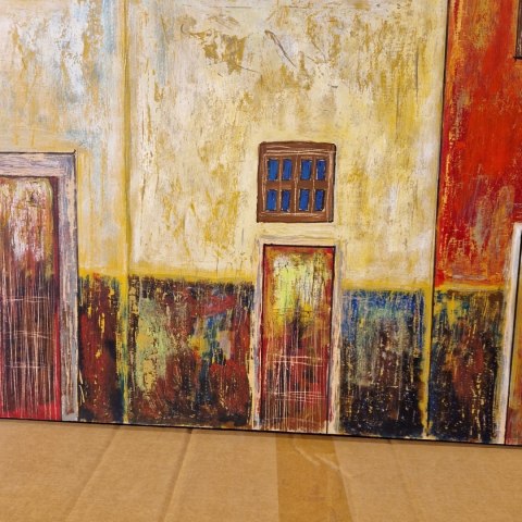 Obraz na sklejce "Złote Domy Północy" 103 x 140 cm - unikatowe, ręcznie malowane dzieło S. Biedroń Obraz na sklejce "Złote Domy Północy" 103 x 140 cm - unikatowe, ręcznie malowane dzieło S. Biedroń