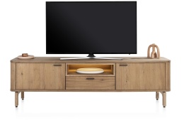 Szafka RTV ZADE 210 cm, fornir dębowy Dune, 2 drzwi, 1 szuflada, 1 nisza LED