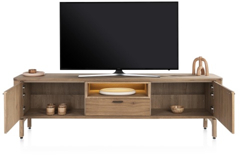 Szafka RTV ZADE 210 cm, fornir dębowy Dune, 2 drzwi, 1 szuflada, 1 nisza LED Szafka RTV ZADE 210 cm, fornir dębowy Dune, 2 drzwi, 1 szuflada, 1 nisza LED