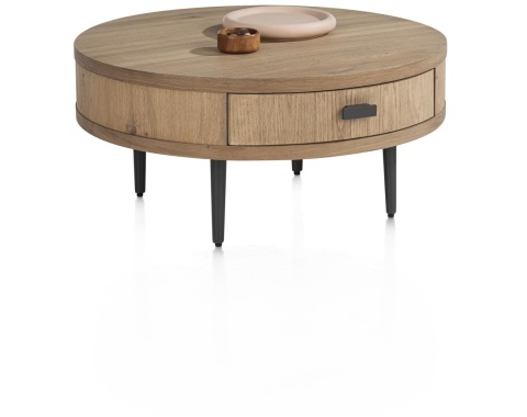 Stolik Kawowy ZADE Okrągły Ø 75 cm, fornir dębowy Dune, 1 szuflada Stolik Kawowy ZADE Okrągły Ø 75 cm, fornir dębowy Dune, 1 szuflada