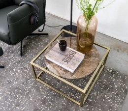 (R) Stolik Kawowy Glamour MONDELO CALACATTA GOLD 60x60 cm ze Złotą Podstawą