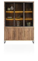Witryna/Kredens EVEREST 150 cm, 3 szklane drzwi LED, 3 pełne drzwi soft-closing, fornir z dymionego drzewa mango Witryna/Kredens EVEREST 150 cm, 3 szklane drzwi LED, 3 pełne drzwi soft-closing, fornir z dymionego drzewa mango