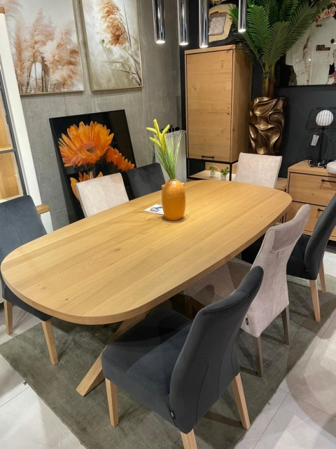 [K, od reki] Henders & Hazel Stół Jadalniany Owalny Metalox/ Nyborg 240x110 cm, Centralna Noga Drewniana, Fornir Dąb Naturalny