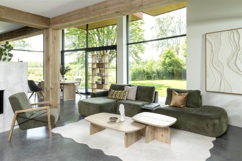 [Od ręki] Komplet stolików kawowych CASTELLO (Zestaw 2 szt.), fornir Dąb Piaskowy (Sand Oak), organiczny kształt