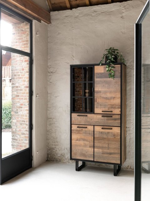 (M) Wysoka witryna Henders & Hazel Avalon 195 cm, 1 drzwi szklane, LED, soft-close, kolor Driftwood