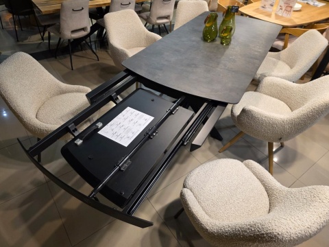 [M, od ręki DEFEKT#3] Największy stół rozkładany Pavalon 200-278x100 cm na centralnej nodze, blat Primo (HPL), kolor antracyt