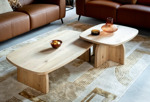 [Od ręki] Komplet stolików kawowych CASTELLO (Zestaw 2 szt.), fornir Dąb Piaskowy (Sand Oak), organiczny kształt