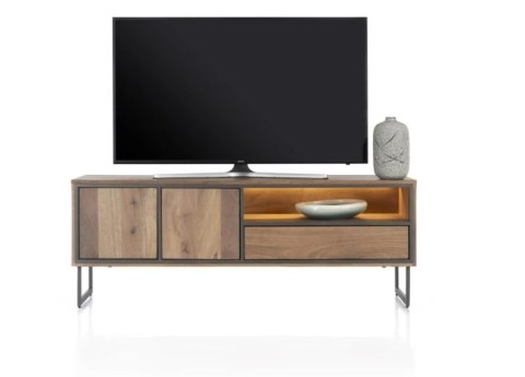 (M) Nowoczesna szafka RTV Trapani Henders & Hazel 160 cm, fornir mango smoked, z oświetleniem LED