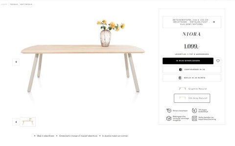 Stół do jadalni NIORA 240x100 cm, blat fornir dębowy naturalny, nogi metalowe Silk Grey