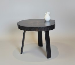 Stolik Kawowy z plastra (2) HAGAN z Nieregularnym Blatem Dąb Czarny / Czarne Metalowe Nogi